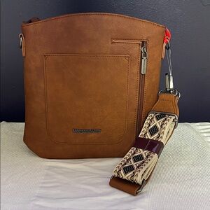 Montana West Tan Crossbody Bag with Patterned Strap